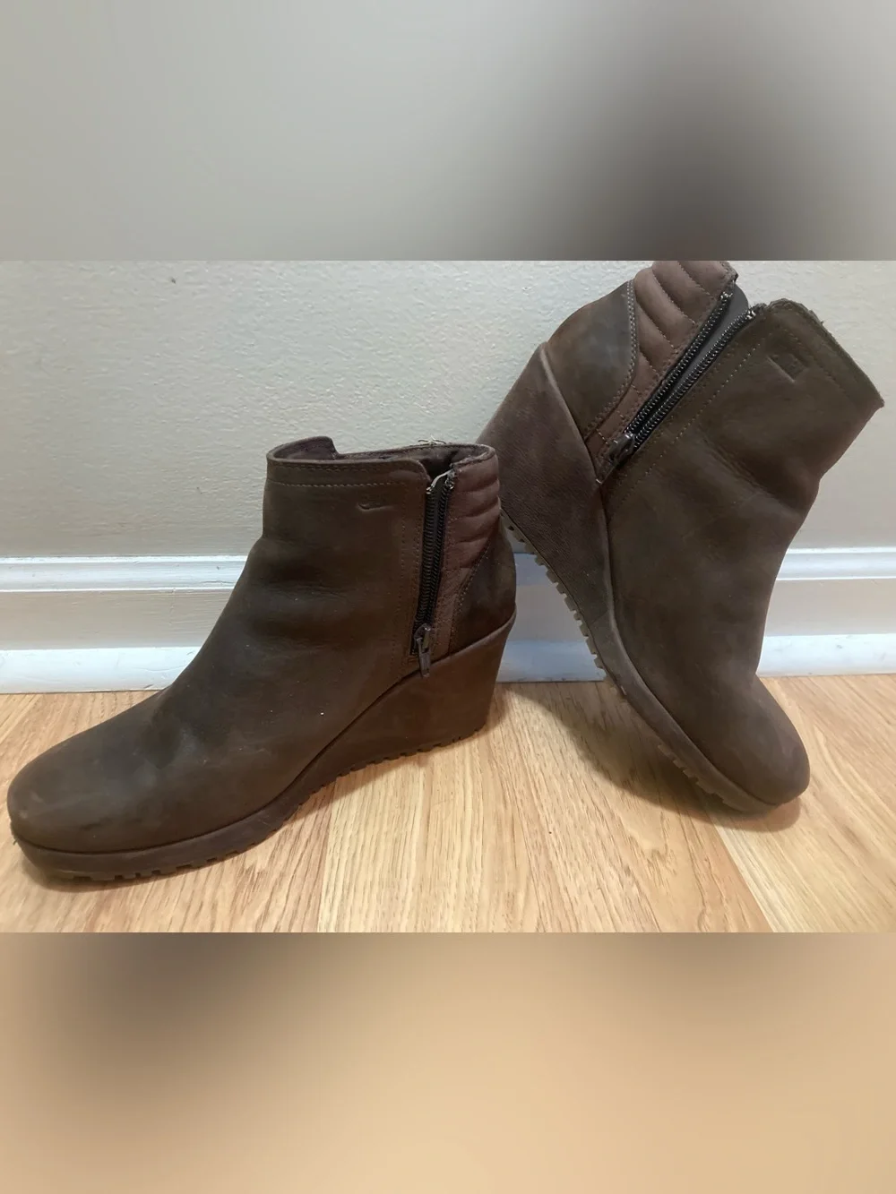 Merrell Brown Suede Wedge Ankle Boots with Side Zip